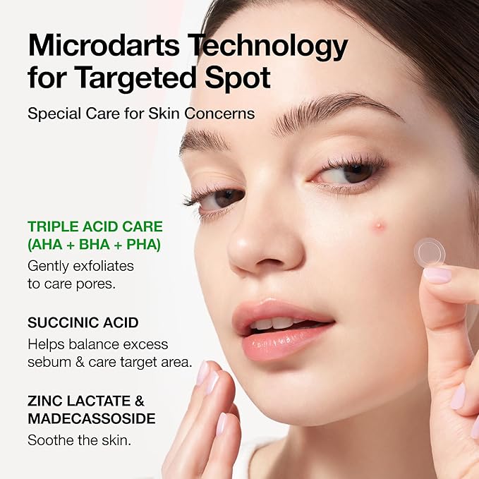 Anua Triple Acid Spot Care Microdart Patch, Early Stage Spot, 200+ Microdarts with AHA + BHA + PHA, Centella, Hydrocolloid Patch for Overnight, Non-Comedogenic, Korean Skincare (12 ea)