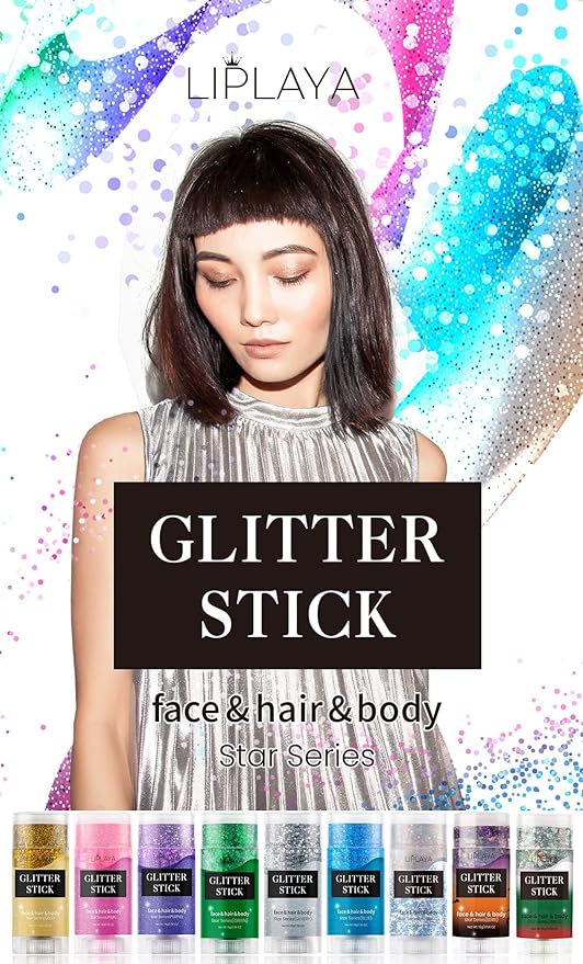 Christmas Body and Face Glitter Stick, Holographic Sparkling Neon Outfit Singer Concert Music Rave Festival Accessories Hair Glitter Gel Makeup. (Red &Green & White)