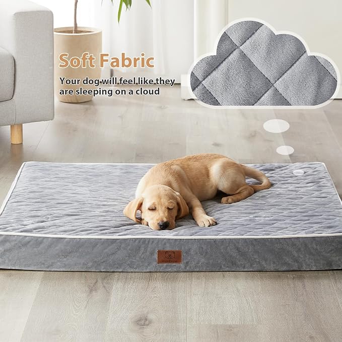 WNPETHOME Orthopedic Waterproof XL Dog Bed for Crate Cozy Sleep | Extra Large Washable Dogs Bed with Removable Cover, Multi-Needle Quilting Dogs XL Crate Bed for Relax , Light Grey 41x27 Inch