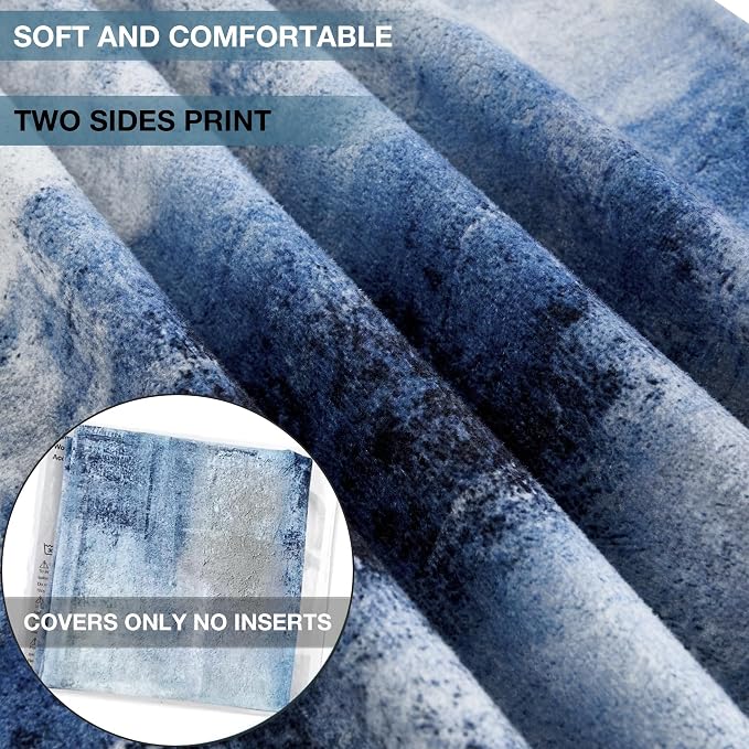 Blue and Grey Abstract Art Artwork Pillow Cover, Gallery Modern Decorative Throw Pillows Cushion Cover for Bedroom Sofa Living Room 18 x 18 Inch Set of 2