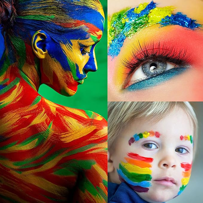 UCANBE Face Paint Kit + 10pcs Paint Brush Water Activated Body Paint SFX Makeup Palette for Cosplay Halloween Black White Face Painting Kits for Adults Matte Neon Special Effects Makeup Kit