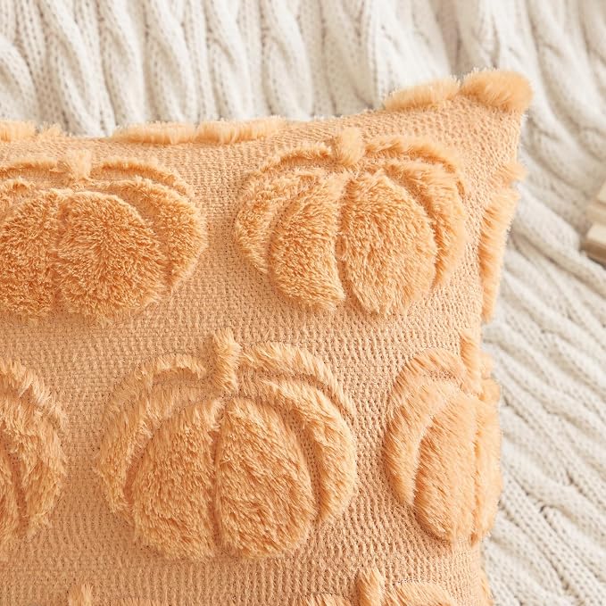 MIULEE Fall Pillow Covers Pumpkin Fall Decor 26x26 Pumpkin | Set of 2 Fall Decorations for Home, Plush Faux Fur Farmhouse Accent Pillowcases, Porch Sofa Couch Cushion Bed Livingroom
