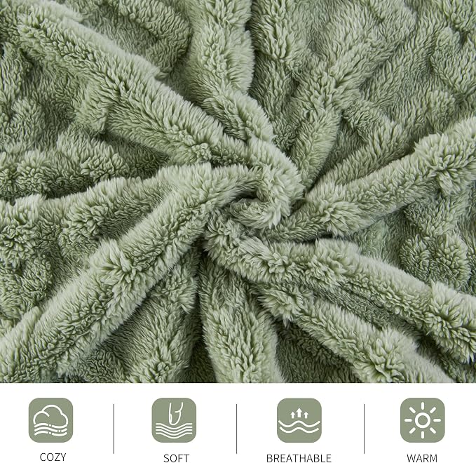Aganear Fleece Throw Blanket for Bed Couch 90"x90" Sage Green | Lightweight Fuzzy Throw,Warm Gift for Women,Christmas,Housewarming,Soft,Boho Design for Room Home Decor,All-Season Use