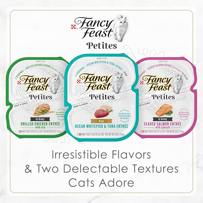 Fancy Feast Purina Petites Tender Beef Entree with Carrots in Gravy Gourmet Wet Cat Food - 2.8 oz. Tubs,(Pack of 24)