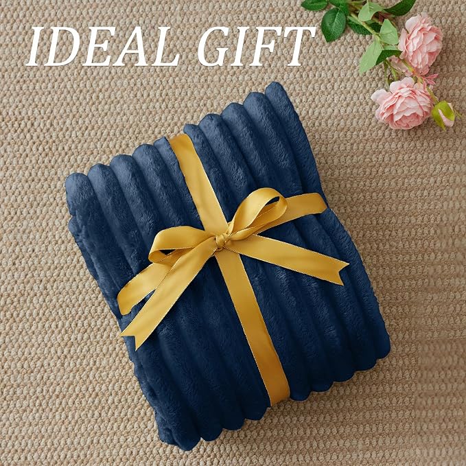 BEDELITE Ribbed Twin Blanket for Couch & Bed, Navy, 60"x80" | Ultra-Soft Plush Fleece, Cozy, Warm Yet Lightweight, Ribbed Texture, Home Decor, Machine Washable, Giftable, All-Season Use