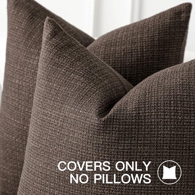OTOSTAR Linen Throw Pillow Cover Set of 1 Decorative Square Pillowcases Cushion Covers 22x22 Inch for Home Decor Sofa Bedroom Car 55 x 55CM Dark Brown