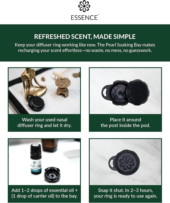 Essence Pearl Travel Case | Eucalyptus Essential Oil | Aromatherapy Nasal Diffuser & Essential Oil Carrying Case | Refreshing Eucalyptus Scent | Travel-Friendly Kit | Black Pod