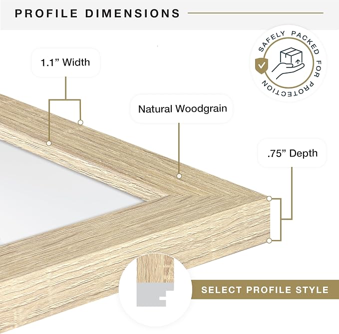 MCS Studio Gallery 16x20 Poster Frame Natural Woodgrain Engineered Wood, Vertical & Horizontal Wall Hanging Large Picture Frame for Photos, Posters & Art Prints (1-Pack)