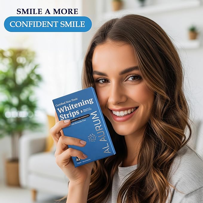 Teeth Whitening Strips - 42 Strips for 21 Day Treatment - Sensitive, Enamel Free & Peroxide Free Tooth Whitener for Whiter Teeth & Stain Removal - Dentist Formulated