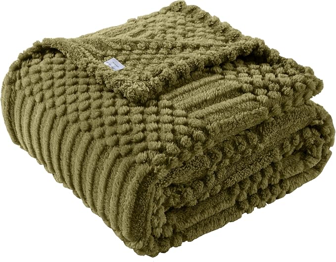 Green Throw Blanket - Soft & Fluffy Fleece, Cute & Aesthetic, Perfect for Sofa, Couch, Chair, Bed, Living Room & Bedroom, All-Season Use, Push & Cozy Decorative Blanket 50"x60"