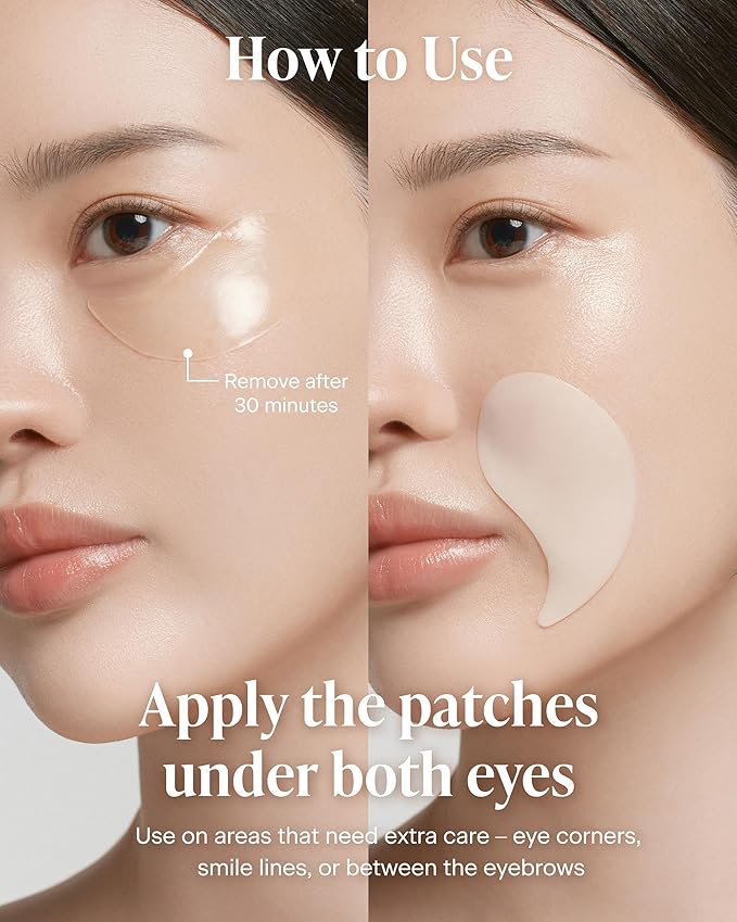 Korean Under Eye Patches for Dark Circles & Puffiness – Vita 500Da Fabric-Free Collagen Gel, 83% French Collagen + Niacinamide & Peptides, Cooling Depuffing, Turns Clear, 60 Patches