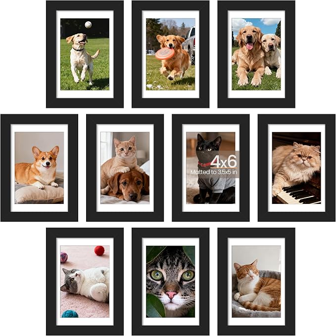 upsimples 4x6 Picture Frame, Photo Collage Wall Decor Set of 10, Black | Small Frame Fit 3.5x5 and 4 x 6 Photos, Wall or Tabletop Display, For Gallery Hallway Living Room, For Christmas Mother's Day