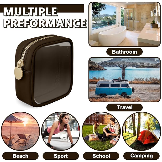 UIXIZQ Clear Mini Makeup Bag for Purse, Small Nylon&PVC Cosmetic Travel Bag TSA Approved Toiletry Bag with Zipper, Preppy Transparent Makeup Travel Bag Coin Purse for Women Men Girls(Mini-Chocolate)