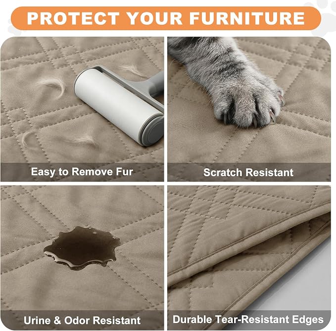 100% Waterproof Washable Dog Blanket，Khaki+Khaki，35"x71" | ,7-Layer Reversible Couch Covers for Dogs Met for Sofa Furniture Car Camping