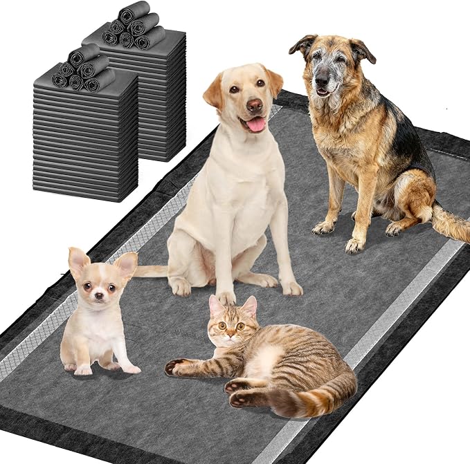 Gimars XXL 28"x44" 6-Layer Ultra Absorbent Pee Pads for Dogs, Leak-Proof Odor-Control Puppy Training Pads, Quick Dry Black Pet Pads 30 Counts Charcoal