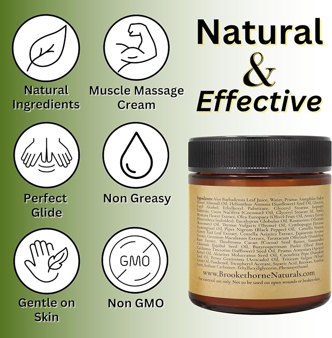 Brookethorne Naturals Arnica Cream | Botanical Massage Lotion for Massage Therapy with Arnica Montana, Lemongrass & Eucalyptus Essential Oils | for Post-Workout Massage & Active Lifestyles — 2 Pack