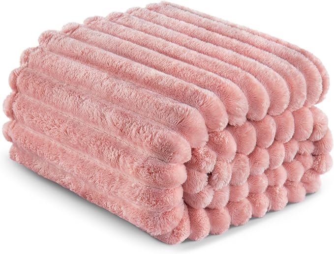 Exclusivo Mezcla Striped Twin Size Fleece Blanket for Bed, Couch, 60"x80" | Soft Breathable Cozy Bed Blankets, Lightweight Plush Fluffy Fuzzy Jacquard Decorative Blankets