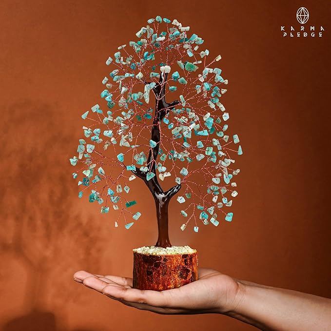 Crystal Tree of Life Birthday Gifts for Women, Men, Handmade Home Decor, Office, Room Decoration, Amazonite Reiki Healing Crystal Chakra Tree for Money, Good Luck Gifts for Her, Mom & Dad