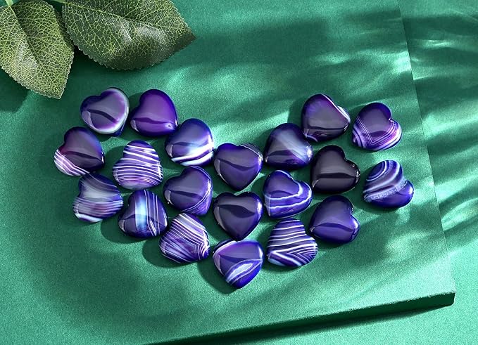 QINJIEJIE 20PCS Purple Agate Heart Stones Crystals Bulk Love Shaped Worry Stone Heart Rock Pocket Polished Palm Gems Crystal Reiki Balancing Wholesale Carved Stone Decor Gift