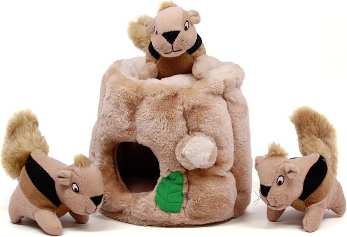 Outward Hound Hide-A-Squirrel Plush Squeaky Dog Toy, Large, 10.5" x 7.5" | Hide-n-Seek Puzzle, 3 Removable Squirrels, Fetch Play, Interactive Enrichment, Boredom Buster, Light Chewers, Dogs & Puppies