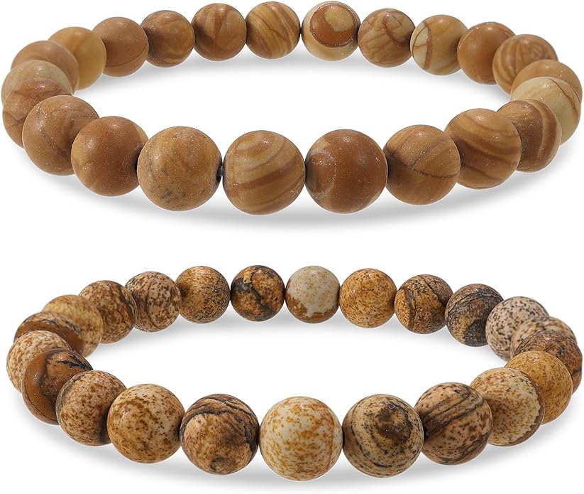 Bivei Natural Gemstone Semi Precious Healing Crystals Handmade Stretchy Round Beads Bracelet,Stocking Stuffers for Women Enhance Positive Energy