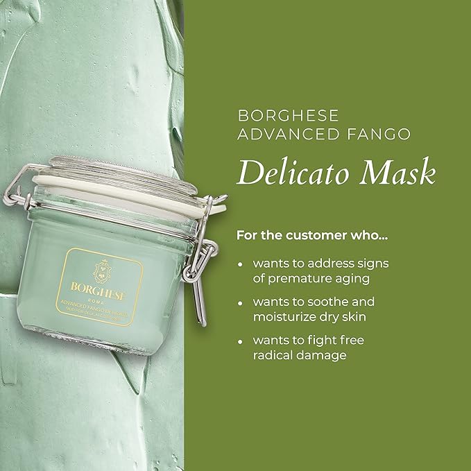 Borghese Advanced Fango Delicato Mud Mask - Hydrating Face Mask with Kaolin Clay, Aloe, Hydrolyzed Collagen & Hyaluronic Acid for Normal & Dry Skin