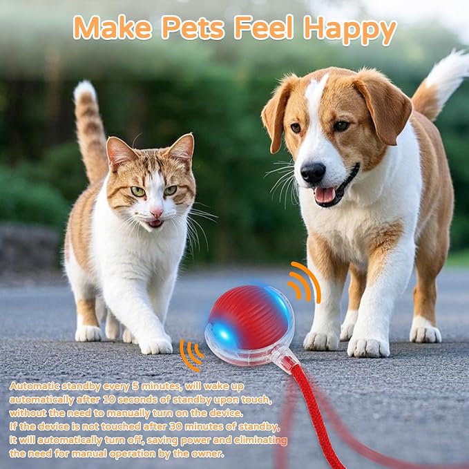 Goosheep 2PK Automatic Rolling Interactive Cat Toys Ball for Indoor Cat Dog | Red&Grey, 3 Modes, LED Light, 360° Smart Automatic Rolling, Suitable for Multi-cat Families, for Indoor Cats and Small Dogs