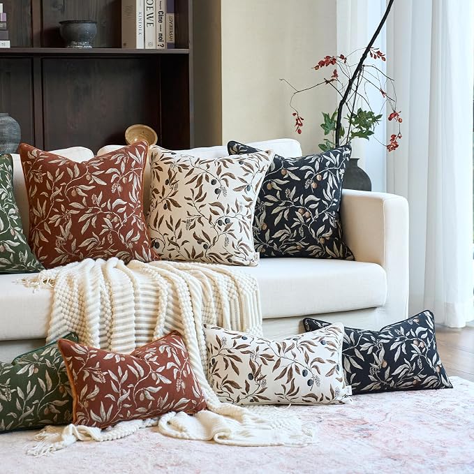Alerfa Black Floral Throw Pillow Cover 12 x 20 Inch Rectange Luxury Decorative Lumbar Pillow Cover for Couch Living Room Bedroom