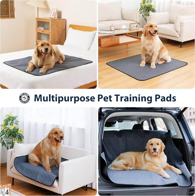 Bunlitent Washable Pee Pads for Dogs 34 x 36, 3 Pack, Reusable Puppy Pads | Grey, Reusable, Fast Absorbent, Waterproof, Non-Slip, For Whelping, Training, Incontinence, For Dog Playpen, Crate, Car