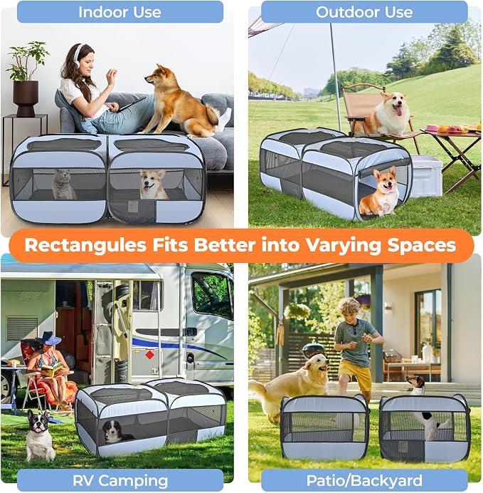 2-in-1 Pop Up Cat Playpen, Detachable into 2 Separate Pens with Additional Doors, Assembly-Free Portable Dog Crates Pet Pen Tent Kennel Kitten Puppy Enclosure Cage Indoor Outdoor Foldable Condo(M)