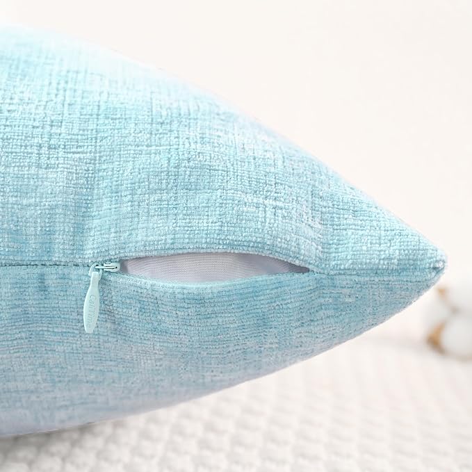 CaliTime Decorative Throw Pillow Covers 22 X 22 Inches Light Blue Grey | Pack of 2, Cozy Chenille Cushion Cases for Couch Sofa Bed Living Room Farmhouse Home