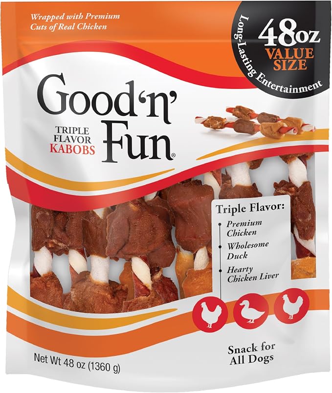 Good N Fun Kabobs Long-Lasting Dog Treat with Protein, 48 oz (2 Pack) | Premium Chicken, Pork and Beef Hide Chew, Supports Dental Health and Mental Stimulation, For Adult Dogs