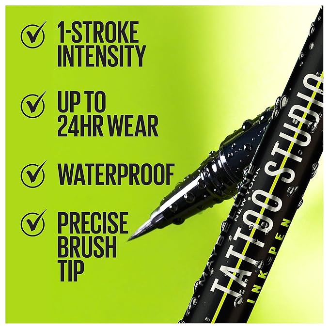 Maybelline Tattoo Studio Ink Pen Liquid Eyeliner, Up to 24 Hours of Wear, Waterproof & Smudge-Resistant Make Up, Brown, 1 Count