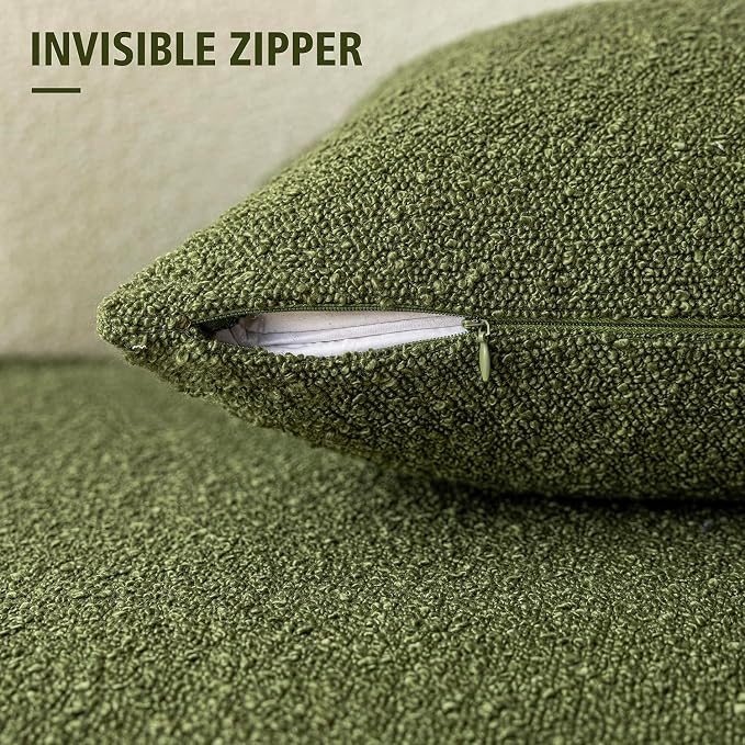 Foindtower Pack of 2, Decorative Textured Boucle Throw Pillow Covers Accent Solid Pillow Cases Cozy Soft Couch Cushion Case for Chair Sofa Bedroom Living Room Home Decor 22 x 22 Inch Green