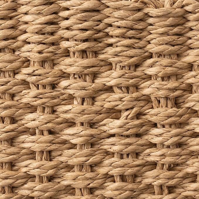 LA JOLIE MUSE Small Wicker Baskets for Organizing, Desert 3 Pack | Decorative Organizer with Vegan Leather Tag, Round Handle, Storage Baskets for Shelves, Bedroom, Kitchen, Office and Home