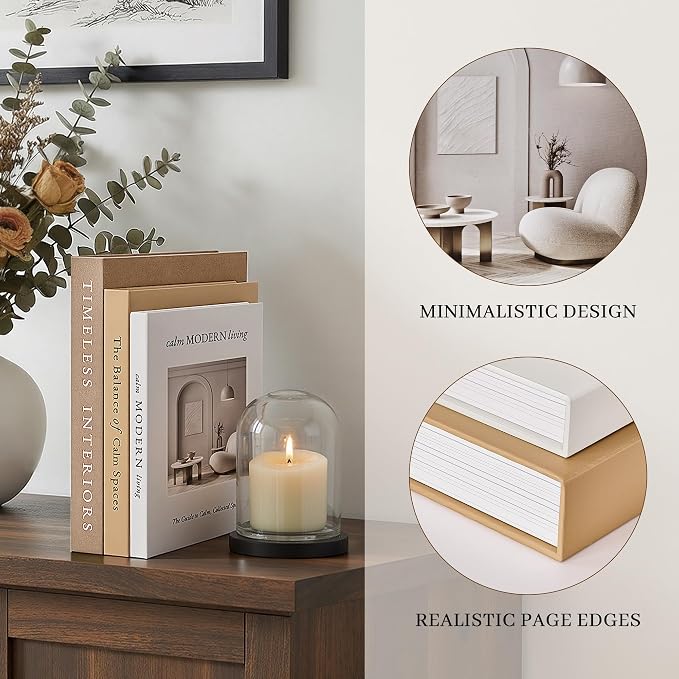 JARLINK Decorative Books, Set of 3 Fake Book Storage Boxes, Oatmeal | Modern Home Decoration with Hidden Storage Room for Photos & Keepsakes, Styling Decor for Coffee Tables, Shelves, & Mantels.