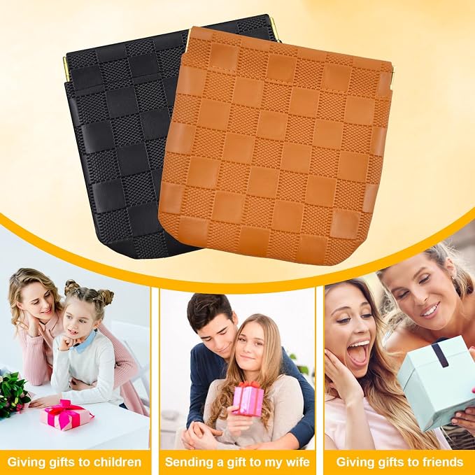 2 PCS Small Makeup Bag for Women, Small Pouches for Purse,Mini Checkered Cosmetic Bag Waterproof Pouch for Travel Storage bag, for Cosmetics Headphones Jewelry Cosmetic Lipstick Coins (Black,Brown)
