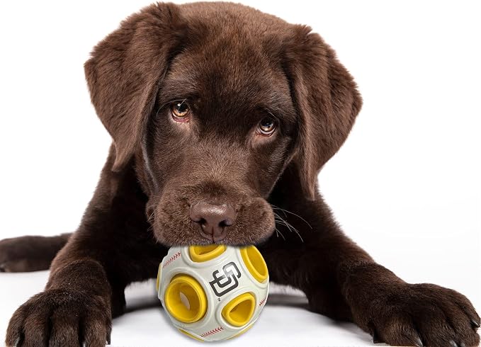 Pets First MLB San Diego Padres Baseball Treat Dispensing Toy for Dogs and Cats - Interactive Fun Natural Rubber Ball for Feeding