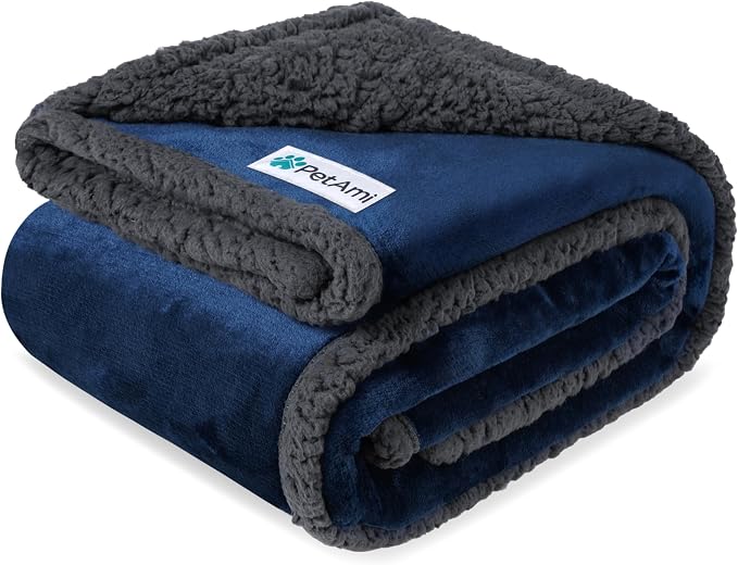 PetAmi Waterproof Dog Blanket for Large Dog Cat Pet, 60x80, Blue Grey | 460 GSM Sherpa Fleece Reversible, Pee Proof, Furniture Protector Cover for Couch Sofa Bed Kennel, Washable, Extra Large