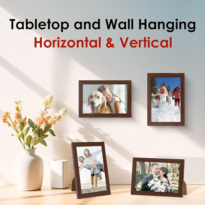 4x6 Picture Frame Set of 2, Photo Frame 4x6 with HD Plexiglass, Brown Picture Frames Collage for Tabletop or Wall Display
