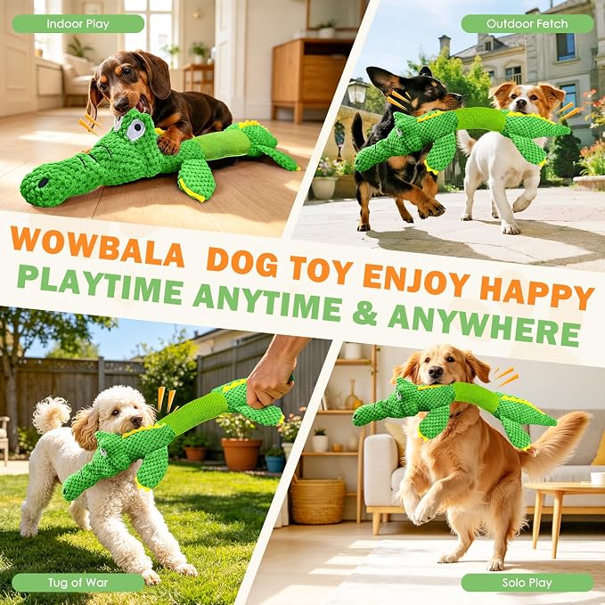 WOWBALA Dog Squeaky Toys Stretchable Crocodile for Interactive Tug of War