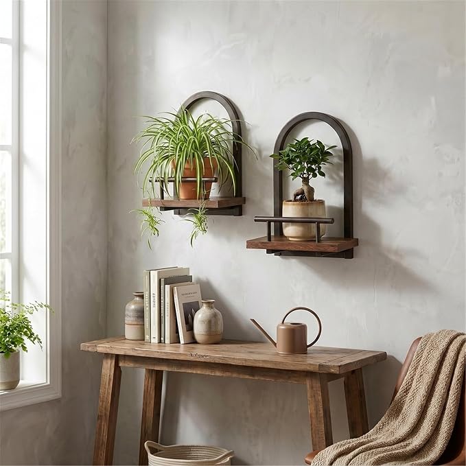Amaoot Floating Shelves Set for 2, Wall Plant Holder Shelf, Wall Planters | Wall Planters for Indoor Plants, Hanging Shelves Wall Shelf Plant Holder for Living Room Decor, Bathroom, Bedroom, Kitchen