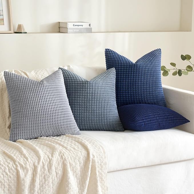 MIULEE Decorative Euro Sham Pillow Covers 24x24 Inch Set of 4 Coastal Blue | Boho Western Farmhouse Home Decor, Throw Pillows, Summer Coastal Industrial Corduroy Pillowcases for Sofa Living Room Bed