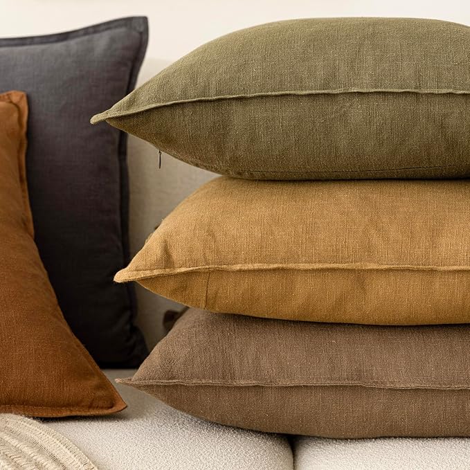 Foindtower Linen Solid Decorative Throw Pillow Covers 16 x 16 Light Brown | Pack of 2 Soft Accent Modern Cushion Case, Boho Farmhouse Neutral Pillowcase, Home Decor for Chair Sofa Bedroom Living Room