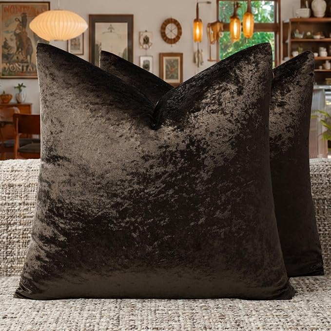 GIGIZAZA Crushed Brown Velvet Throw Pillow Covers 20x20 Pack of 2 | Decorative Pillows for Couch Sofa,280gsm Soft Textured Fabric,Modern Square Pillowcases,Luxury Cushion Covers