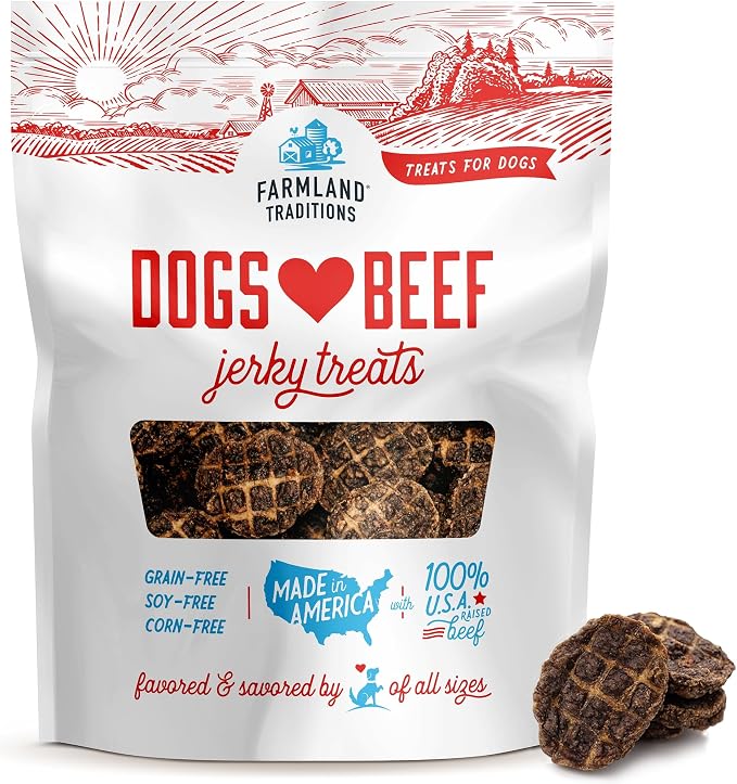 Dogs Love Beef Jerky Dog Treats 3 Ingredients Grain Free 5 oz | Made in the USA, soft and chewy, healthy dog snacks, training treats for small medium and large breed dogs and puppies