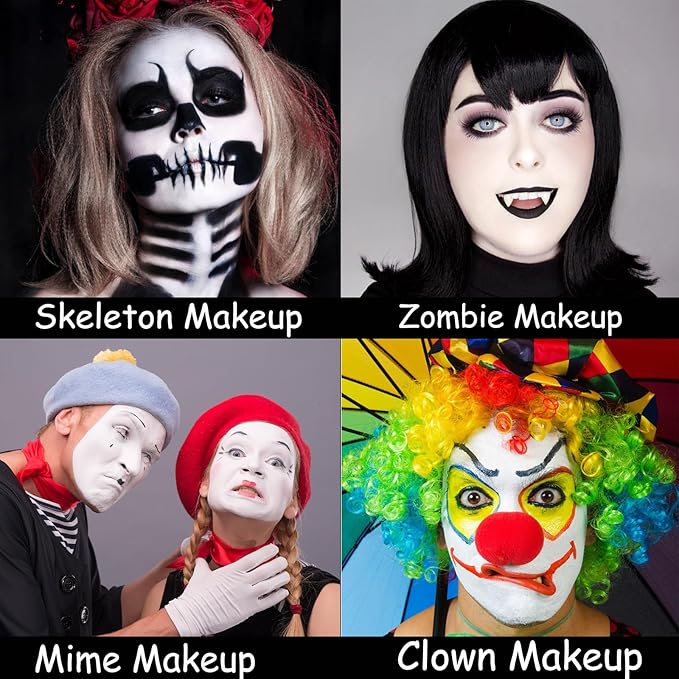 MEICOLY Clown Makeup Kit,White Black Red Face Body Paint for Halloween Devil Joker Zombie Vampire Skeleton SFX Makeup,Pro Oil Based Body Paint with 6 Painting Brushes,4 Sponges,130g/4.59 oz