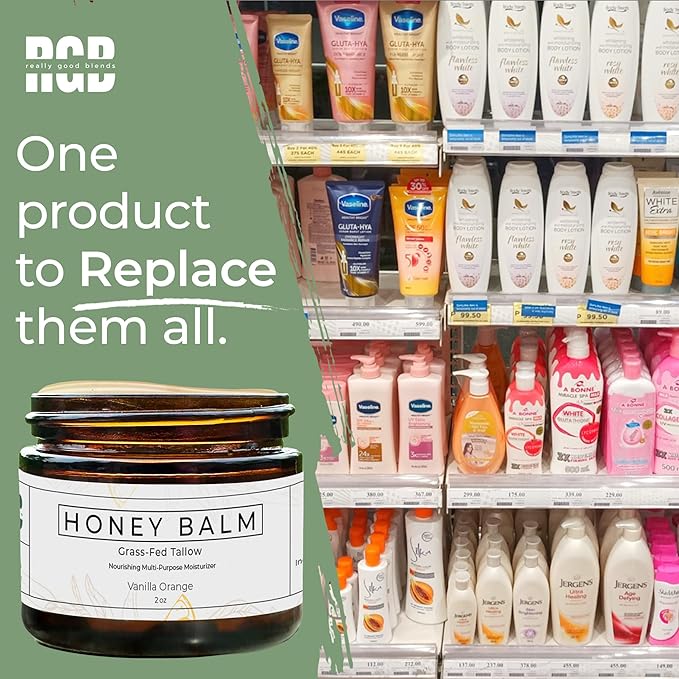 Tallow Honey Balm, Organic Body Butter, Grass-Fed Beef Tallow for Skin, Soothing All-Natural Moisturizer for Body and Face | Made in USA - 2 oz (Vanilla Orange)