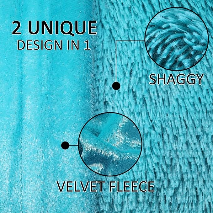 YUSOKI Long Faux Fur Twin Size Blanket, Teal, 60" x 80" | Ultra Soft, Lightweight for All Season Use, stays fluffy after repeated washes, Perfect Gifts, Machine Washable