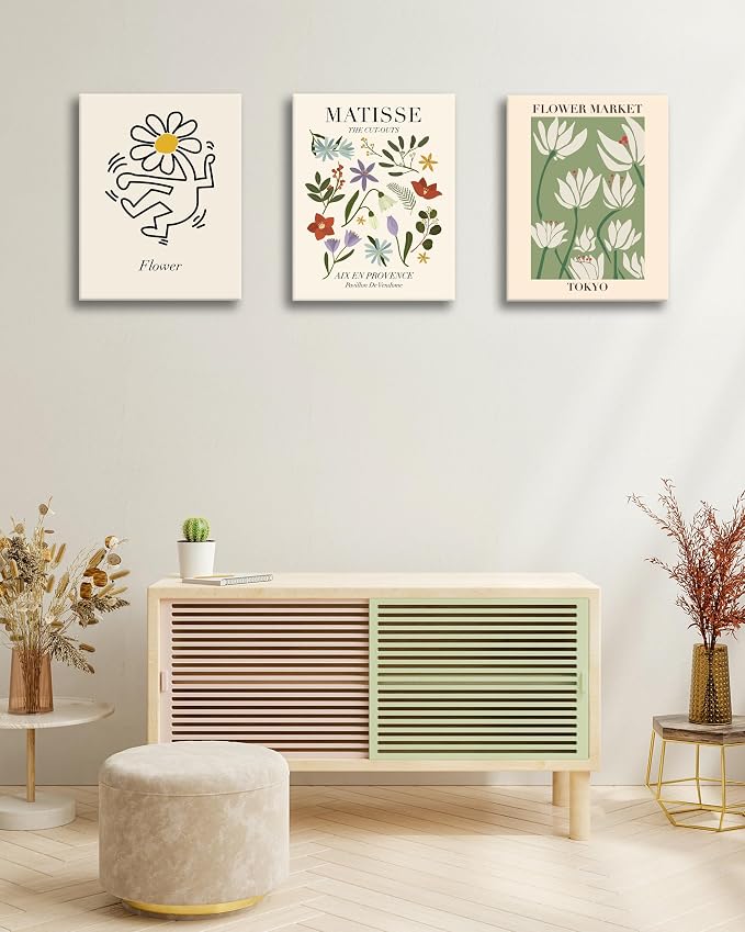 HesenDot 16x12IN Matisse Wall Art,Framed Canvas Bathroom Wall Art Pictures,Wood Framed Abstract Prints for Bedroom,Living Room,Minimalist Office Wall Decor 3Pack